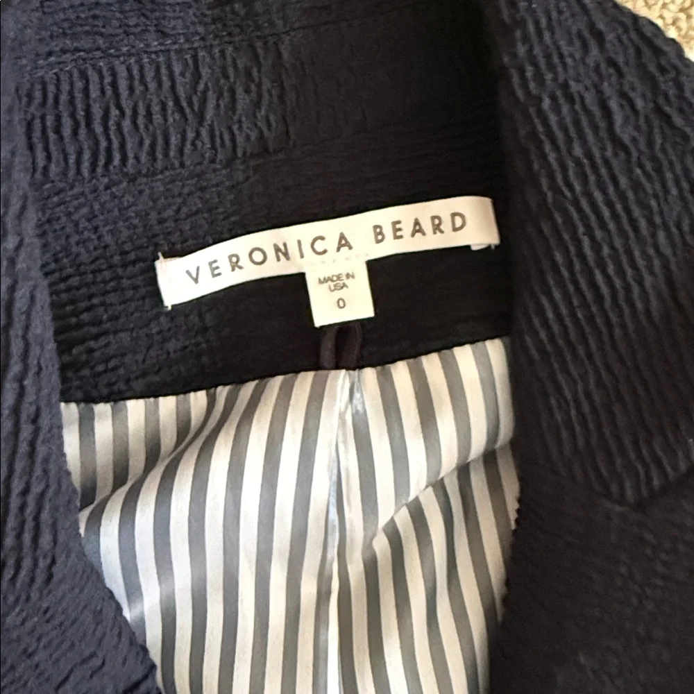 Veronica Beard Navy Textured One-Button Blazer - Picture 2 of 6
